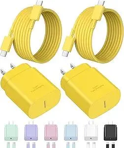 Type C Charger Fast Charging USBC Charger Block 25W Super Fast Wall Chargers for Galaxy S25 S24 S23 S22 S21/S21 Ultra/S20/S20 Ultra/Note 20 Ultra,Android Chargers(Yellow)