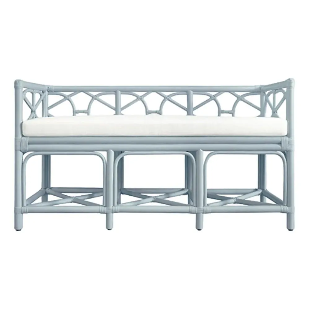 Matthew Izzo Home - Ferguson Light Blue Bench With Ivory Performance Linen Cushion
