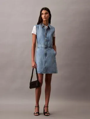 Sleeveless Denim Button-Down Dress