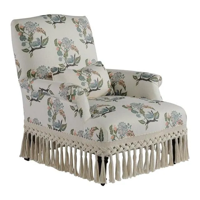 Celerie Kemble for Taylor King Napoleon Chair with Natural Braided Bullion Fringe in Twig Garden
