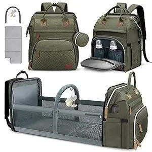 DERJUNSTAR Diaper Bag Backpack – Large Capacity Baby Diaper Bag with Changing Pad, Waterproof Travel Backpack for Boys & Girls, Multi-Function Baby Bag with USB Charging Port, Army Green