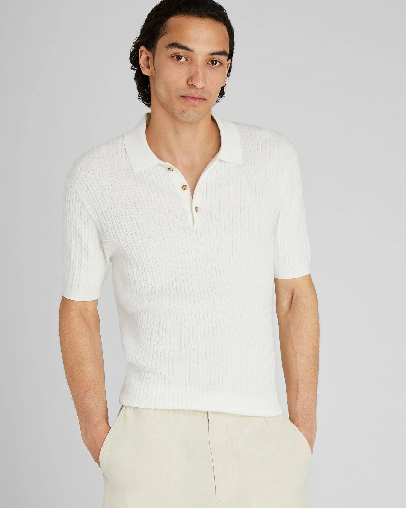 Short-Sleeve Cable Polo