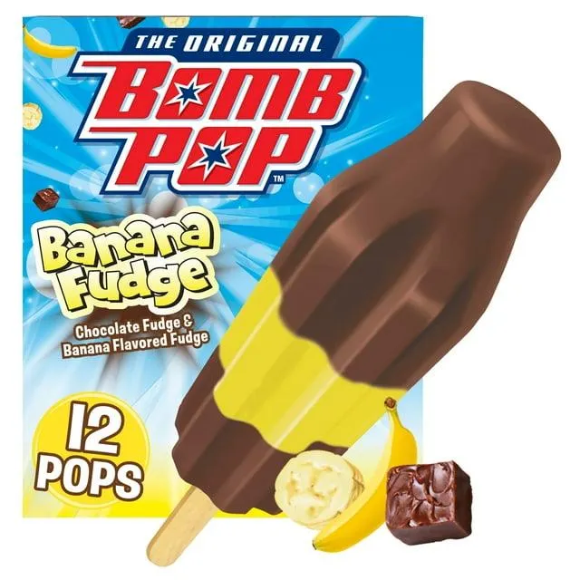 Bomb Pop Banana Fudge Freeze Ice Pop, Frozen Freezer Dessert, 12 Pack