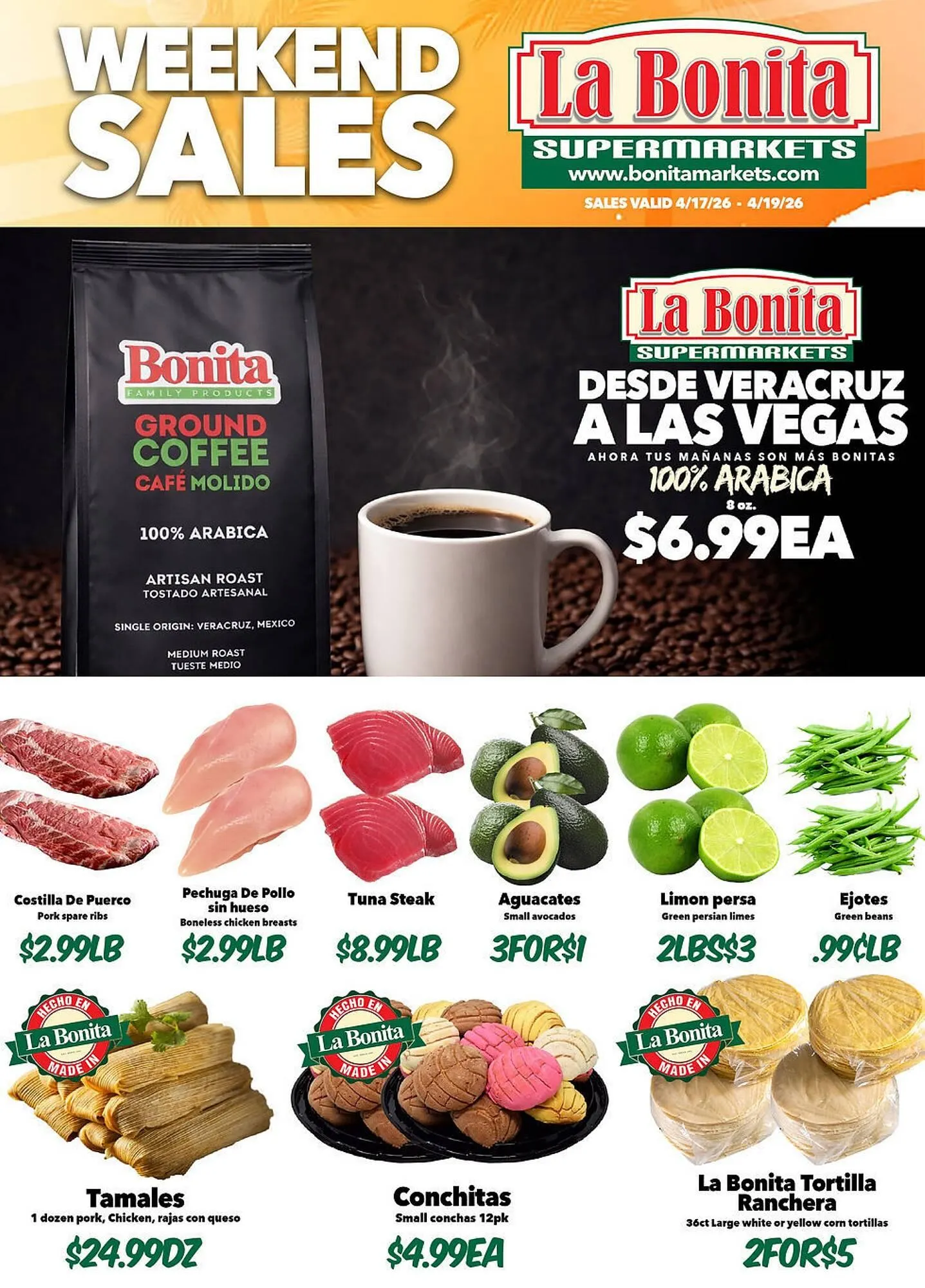 Weekly promotion La Bonita Supermarkets weekly ad spanning from April 17 to April 19 2026 - Page 1 for Catalogue 365