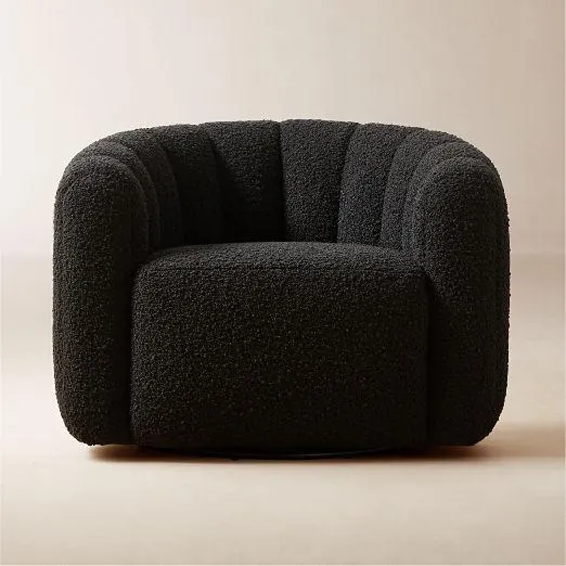 Fitz Channeled Black Boucle Swivel Chair Set of 2