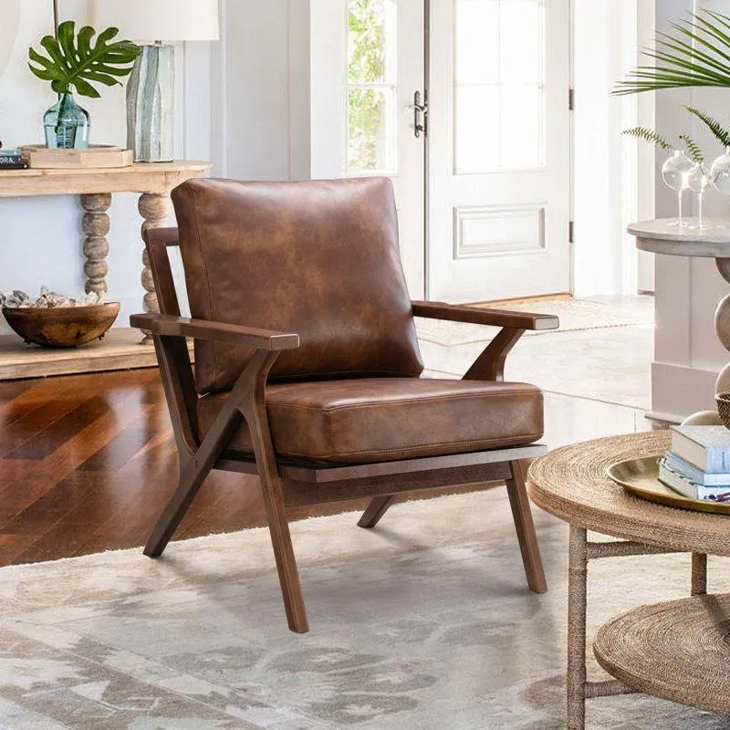 Huybert 29.7" Wide Solid Wood Frame Upholstered Mid Century Modern Retro Accent Chair