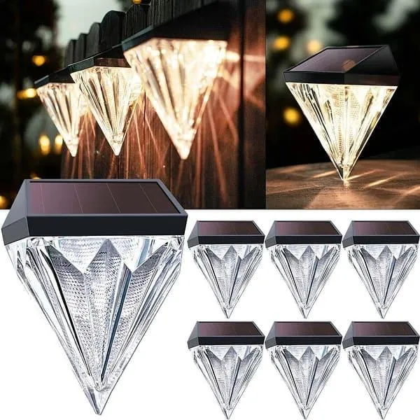 Solar Fence Lights Outdoor, 6 Pack Waterproof LED Wall Lights - Pearl