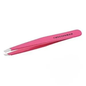 Tweezerman Stainless Steel Slant Tweezer - Eyebrow Tweezers for Women and Men (Neon Pink)
