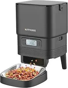 Automatic Cat Feeder - Nityers 4L Timed Cat Dry Food Dispenser with Stainless Steel Bowl,1-6 Meals Per Day, Programmable Portion Size, Detachable Washable, Auto Pet Feeder for Cats and Small Dogs