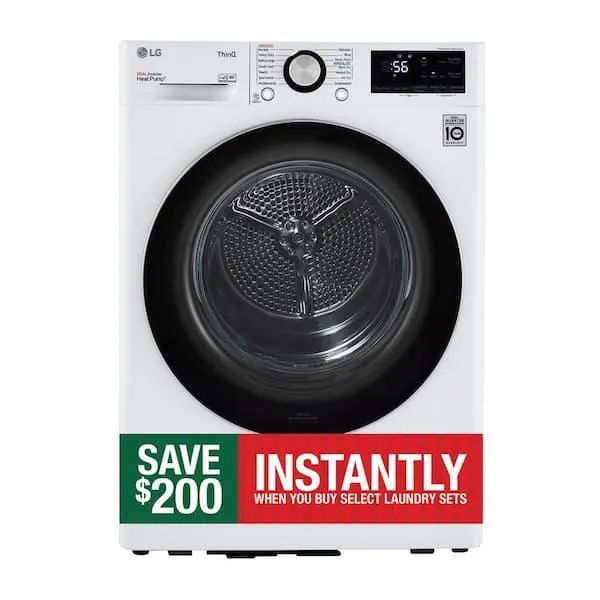 24 in. W 4.2 Cu. Ft. Ventless Stackable Compact SMART Electric Dryer in White with Dual Inverter HeatPump Technology