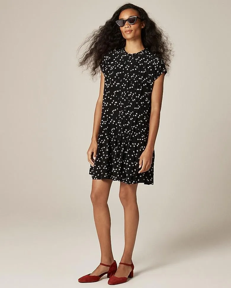 Pintuck shift dress in midnight floral print