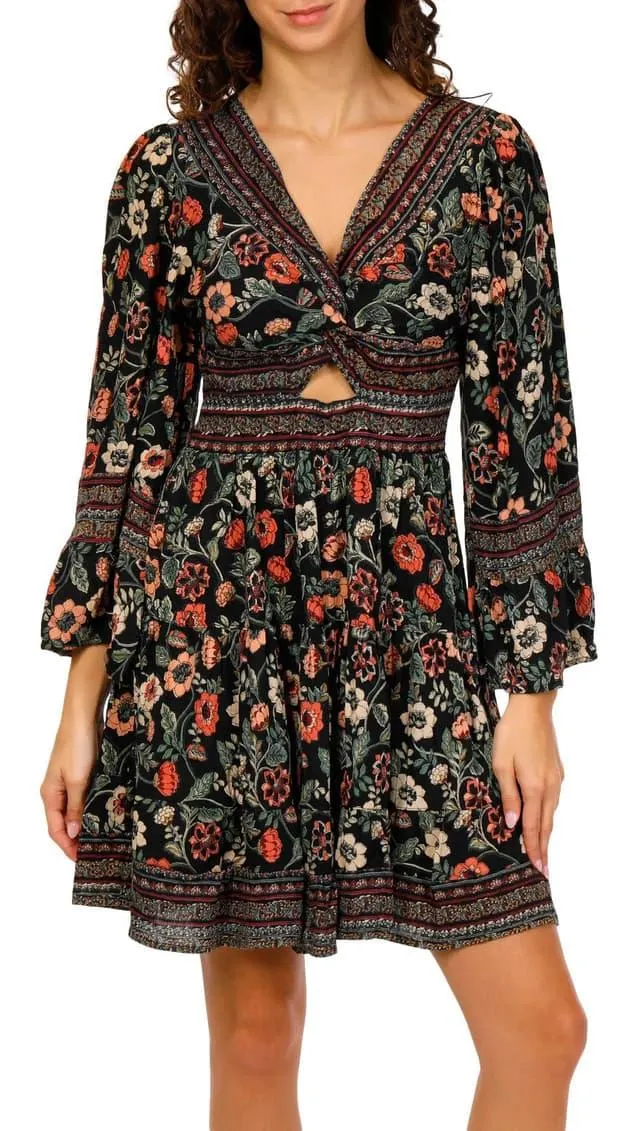 Angie Juniors Long Bell Sleeve Floral Print Mini Dress
