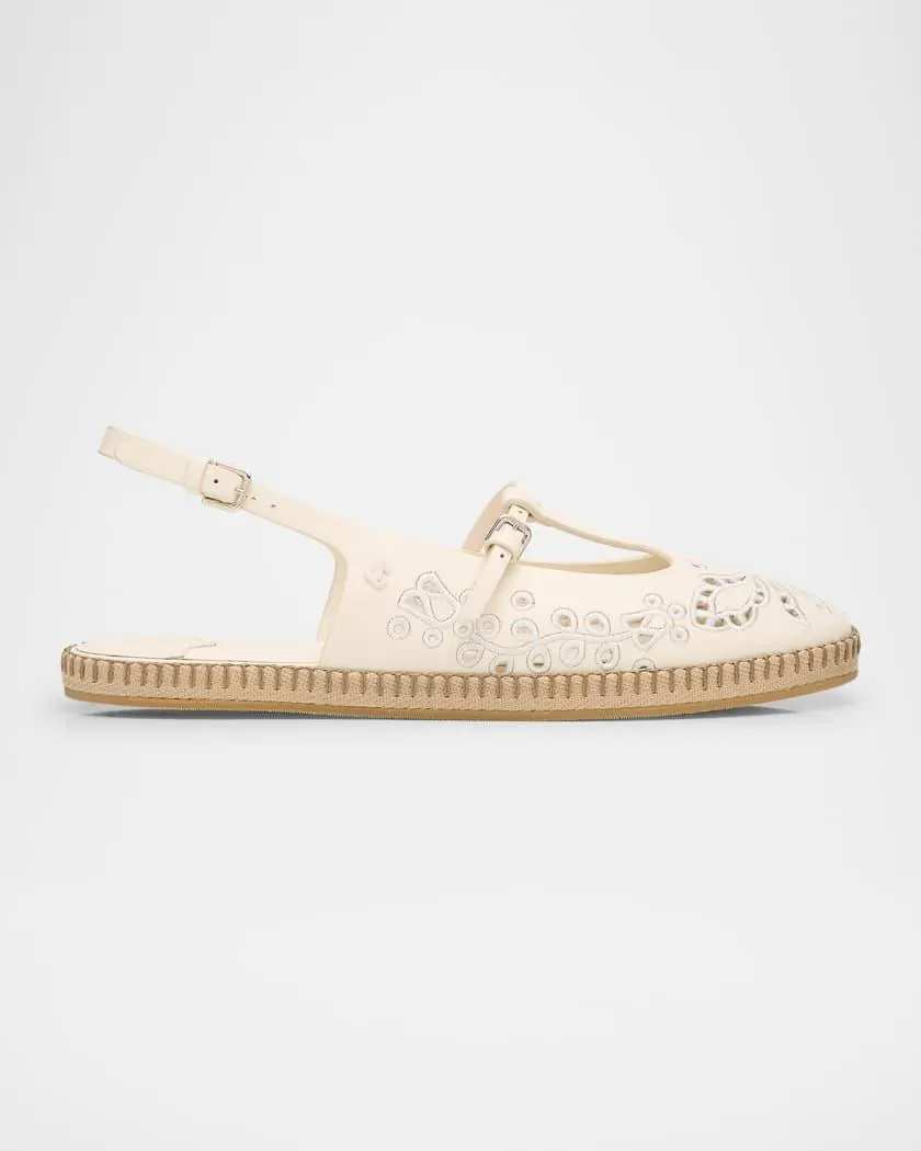 Amiee Leather Embroidered Espadrille Ballerina Flats