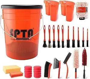 SPTA 33Pcs Car Wash Bucket Set, 20L Scratch Free Detailing Bucket with Car Wash Filter Wash Mitt Sponge Towels Tire Detailing Brush Set, Exterior Interior Car Detailing Set, Complete Car Care Tools