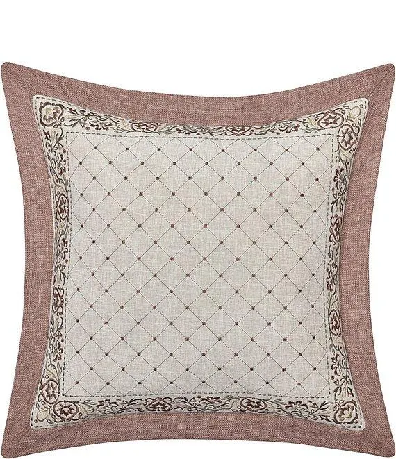 Santa Rosa Embroidered Lattice Starburst Dot Framed Reversible Square Pillow