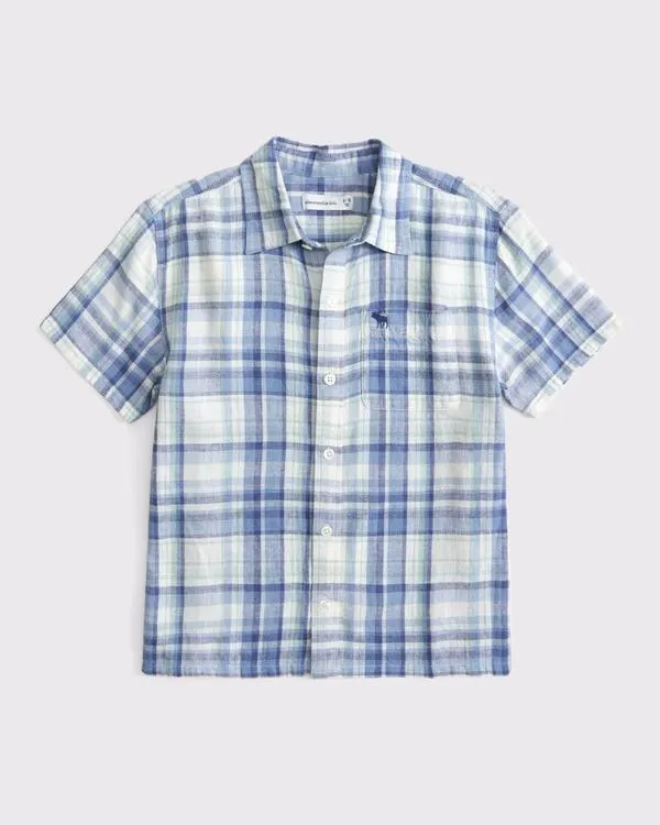 short-sleeve linen-blend icon shirt