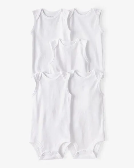 Baby 5-Pack Sleeveless Bodysuits - White
