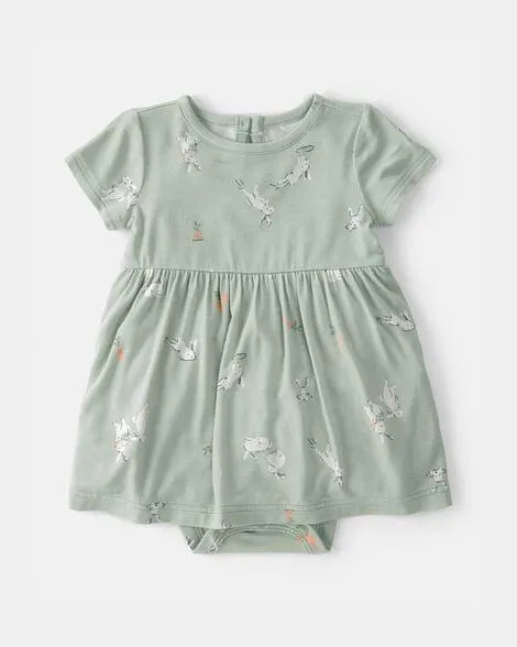 Baby Girl Easter Bunny PurelySoft Short-Sleeve Bodysuit Dress - Green