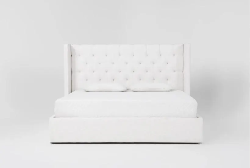 Vera Dream Cream Diamond Tufted 52"H Queen Upholstered Shelter Platform Bed With Storage