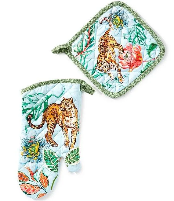Jungle Cat Oven Mitt and Potholder Set