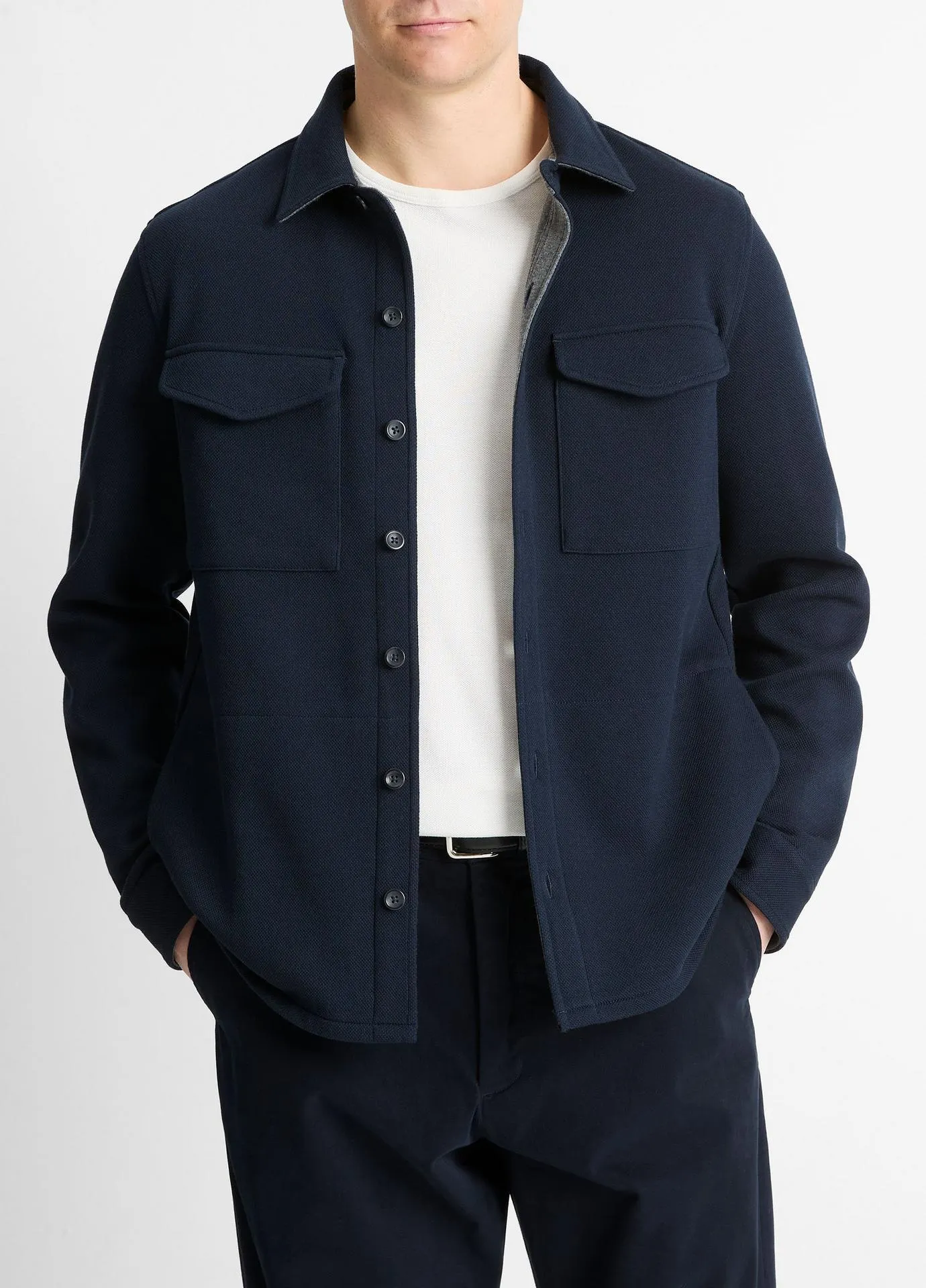 Double-Knit Cotton-Blend Piqué Shirt Jacket
