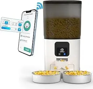 PAPIFEED 7L Automatic Cat Feeders for 2 Cats - 2.4G WiFi Timed Auto Feeder with APP Control, Cat Food Dispenser with Alexa for Multiple Cats, Detachable for Easy Clean, 1-10 Meals Per Day - White