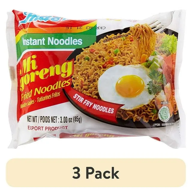(3 pack) Indomie Halal-Certified, Original Flavor Mi Goreng Instant Stir Fry Noodles, 15 oz, 5 Pack Bag