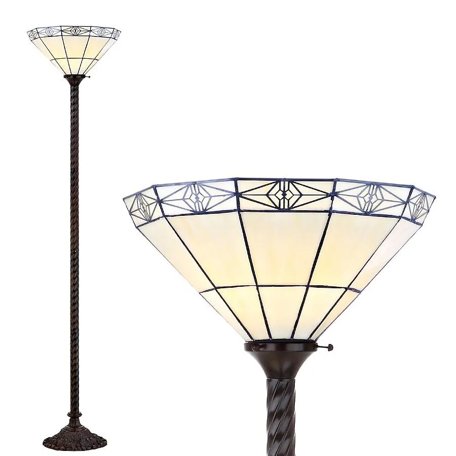 JONATHAN Y Moore Tiffany-Style Stained Glass/Iron Art Deco Traditional 68.57-in Bronze Torchiere Floor Lamp with Glass Shade