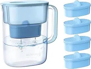 Waterdrop Alkaline Lucid 10-Cup Water Filter Pitcher with 4 Filters, Healthy, Clean & Toxin-Free Mineralized Alkaline Water (100 Gallons), Up to PH 9.5, BPA Free, Blue