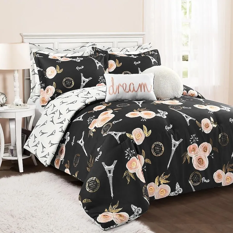 Lush Decor Black Floral Reversible King Comforter