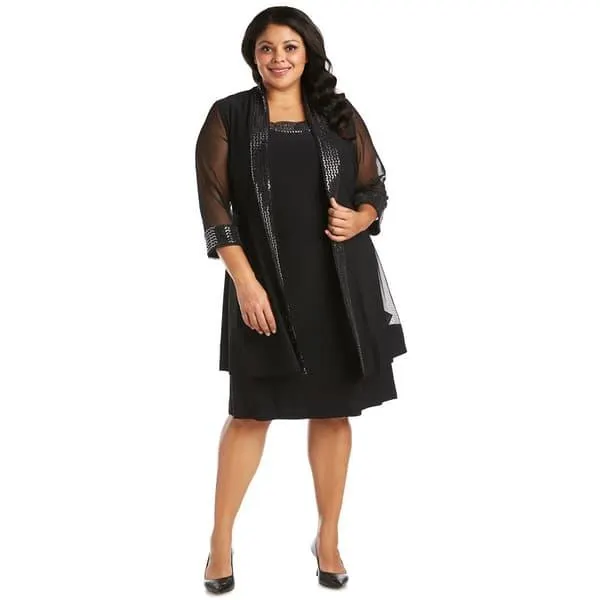 Plus Size R&M Richards Chevron Metallic Jacket Dress