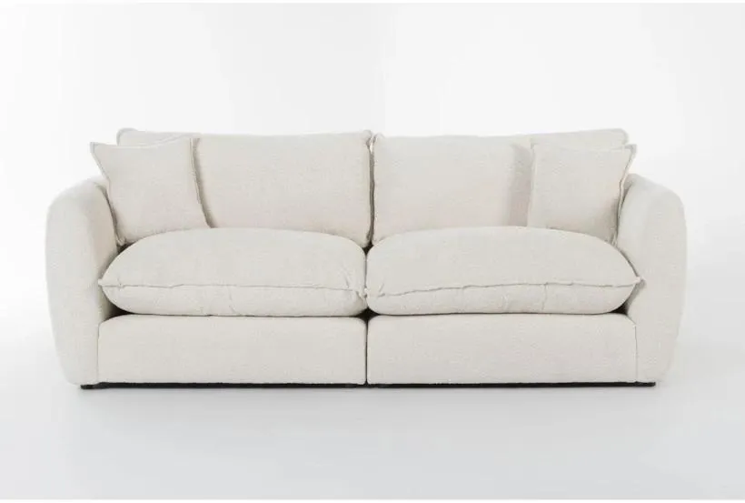 Ruby Cream Beige Natural Boucle Fabric Modular 2 Piece 94" Apartment Sofa | Loose Reversible Back
