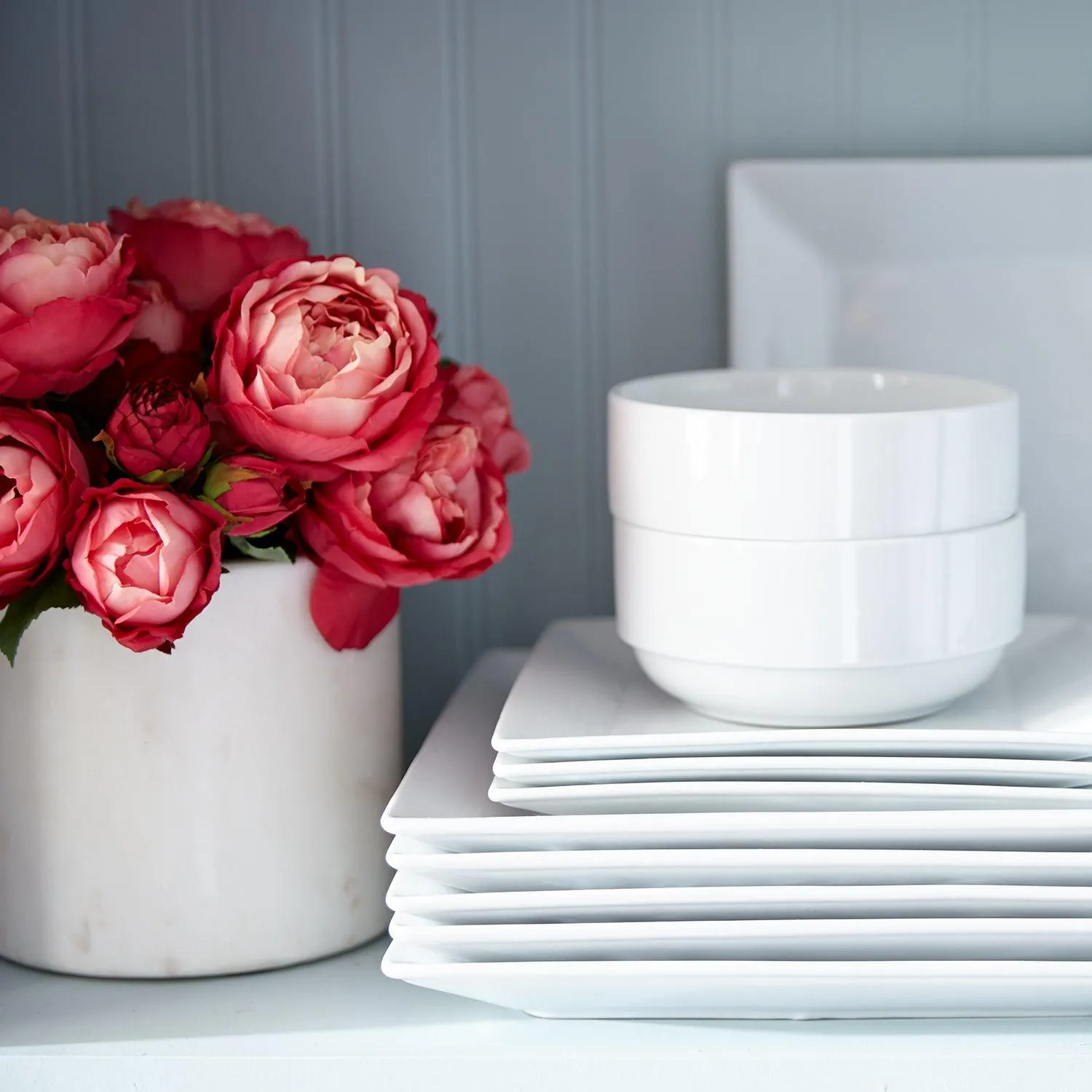 Pier 1 Luminous Porcelain Square White Salad Plates, Set of 4