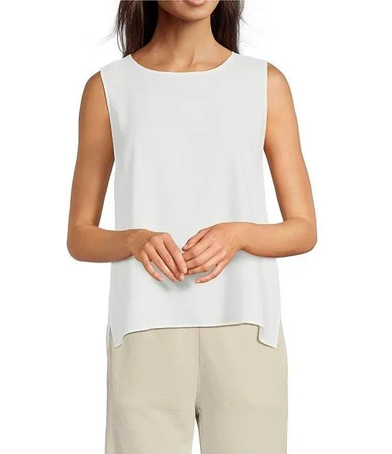 Silk Georgette Crepe Crew Neck Sleeveless Shell Tank