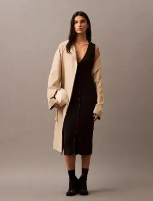 Smooth Cotton Rib Sweater Midi V-Neck Dress