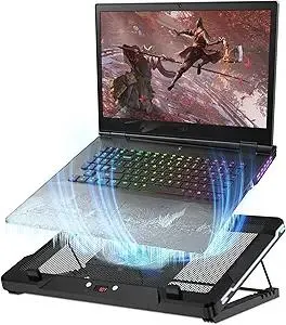 DEPGI Laptop Cooling Pad, Laptop Cooler Stand with 5.5" Movable Fan Easy to Clean, 10 RGB Light Modes, Auto Temp Sensor & 3-Speed Manual Control, Ultra Quiet ≤40dB for 14–17.3 Inch Laptops