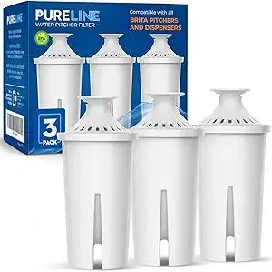 Pureline Replacement for Brita® Filter, Pitchers and Dispensers, Classic 35557, OB03, Mavea® 107007, Replacement for Brita® Pitchers Grand, Lake, Capri, Wave and More (6 Pack)