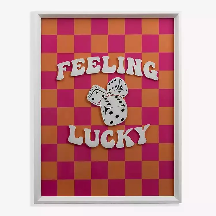 Pink & Orange Checker Feeling Lucky Wall Plaque