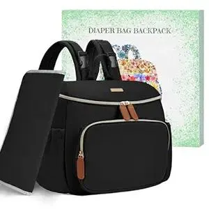 Compact Diaper Bag Backpack – Lightweight & Waterproof Baby Bag for Moms & Dads, Includes Changing Pad & Stroller Straps, Small Travel Diaper Backpack for Daily Use – Black