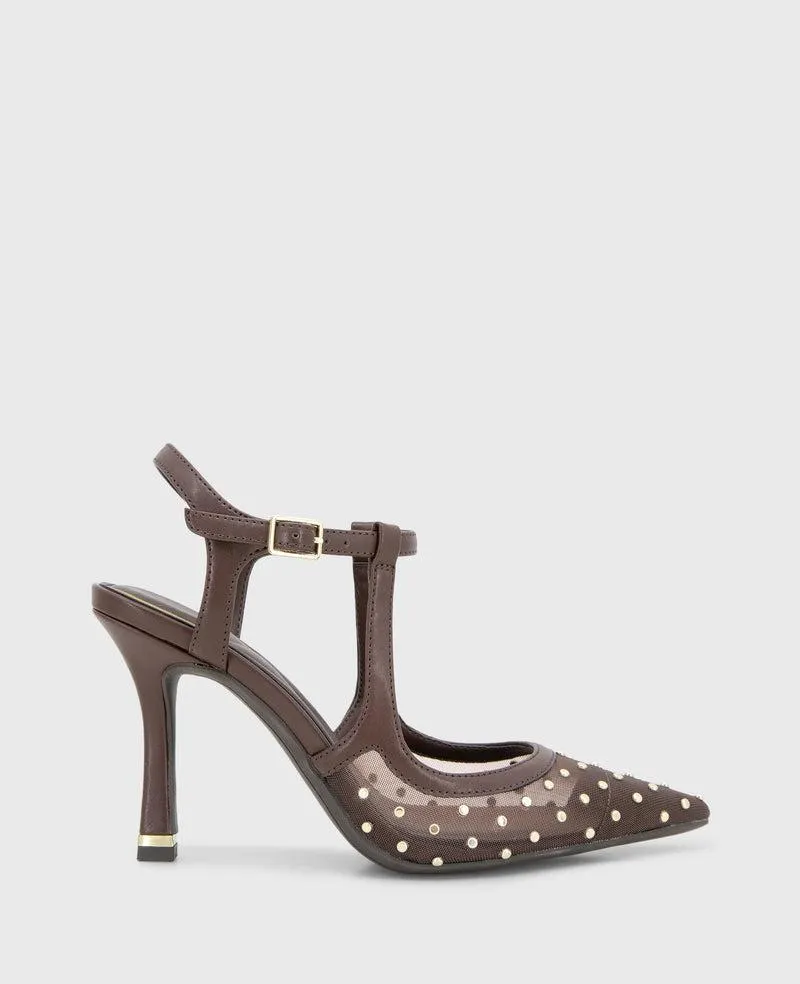 Romi Mesh Micro Stud Ankle Slingback Heel