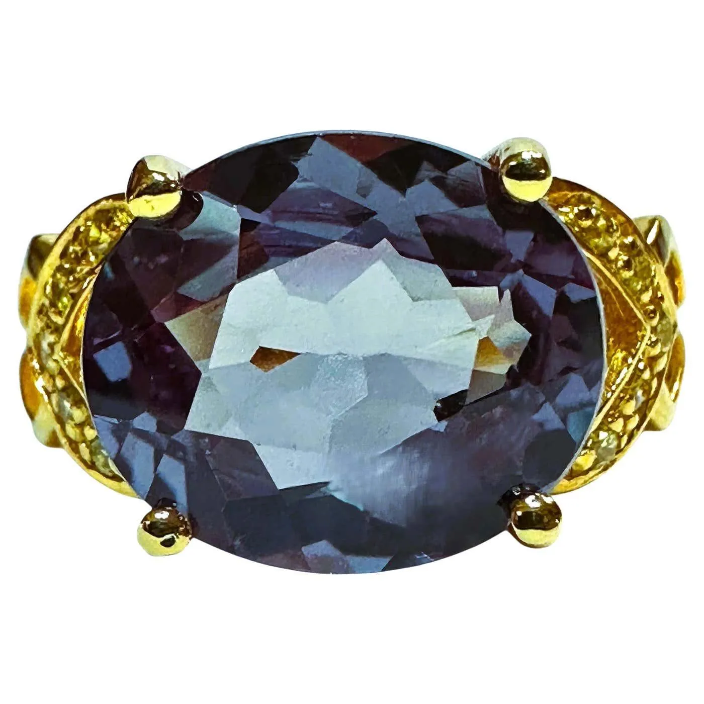 New 5.25 Carat Color Changing & Diamond Cut Sapphire & Y Gold Pl Sterling Ring