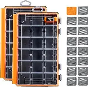 RUNCL Fishing Tackle Box - 360° Waterproof Tackle Trays, 3600 Fishing Tackle Box Organizer with Adjustable Dividers for Jigs Lures, Orange, 2 Pack