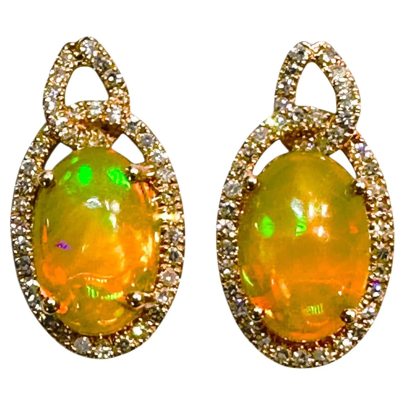 14k Rose Gold EFFY 4.80 Carat Opal & .20 Carat Diamond Post Earrings