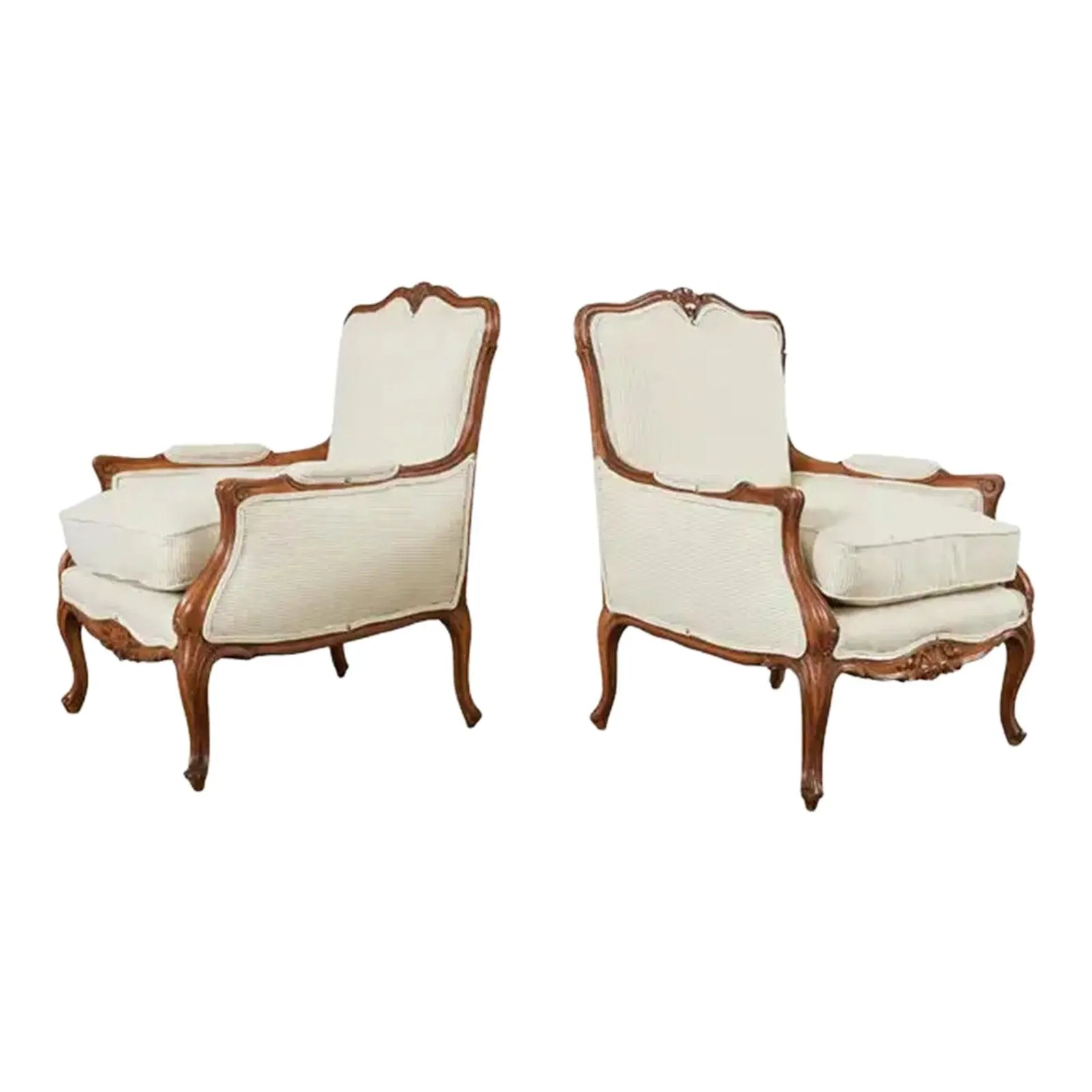 Pair of Country French Provincial Walnut Carved Armchairs