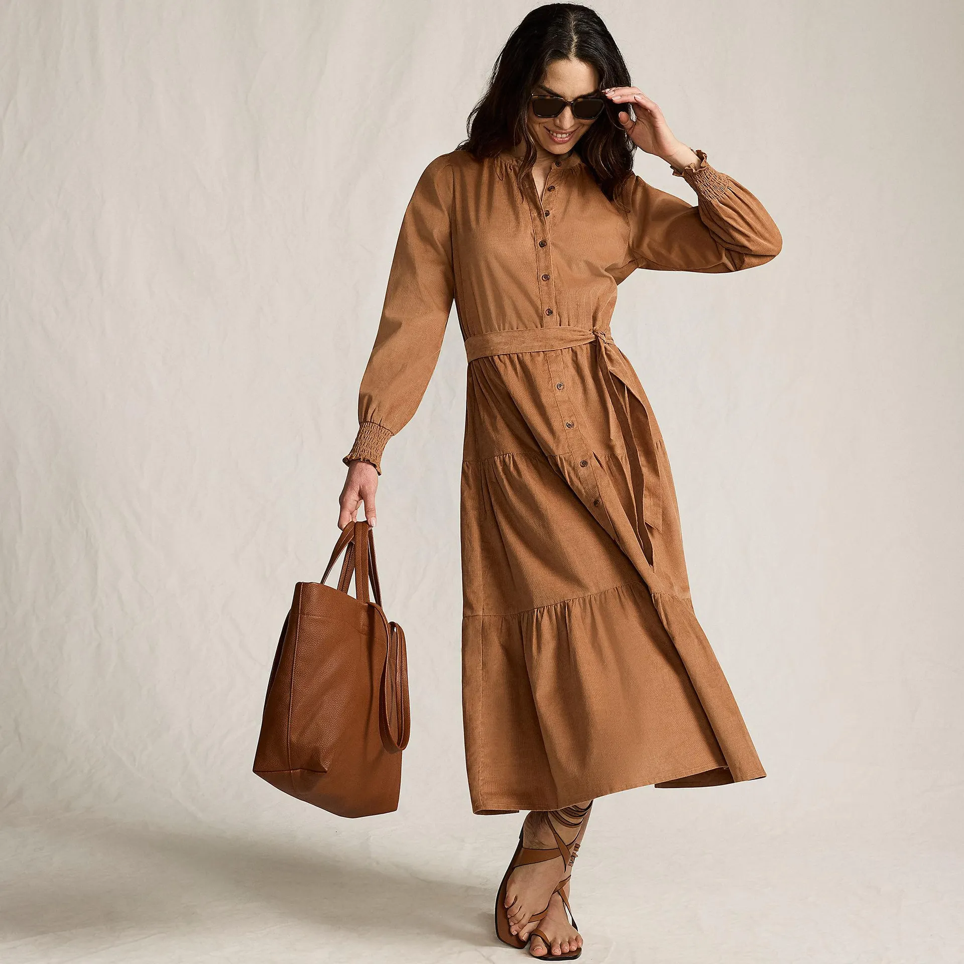 Women's Pinwale Cord Smocked Sleeve Maxi Dress