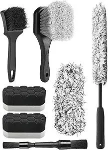Fantasticlean 7PCS Car Wheel Cleaning Pro Kit, Tire Brush, Soft-bristled Rims Brush, Microfiber Flat Wheel Brush, Double-Ended Detailing Brush, Detailing Pads, Scratch-Free & Multipurpose