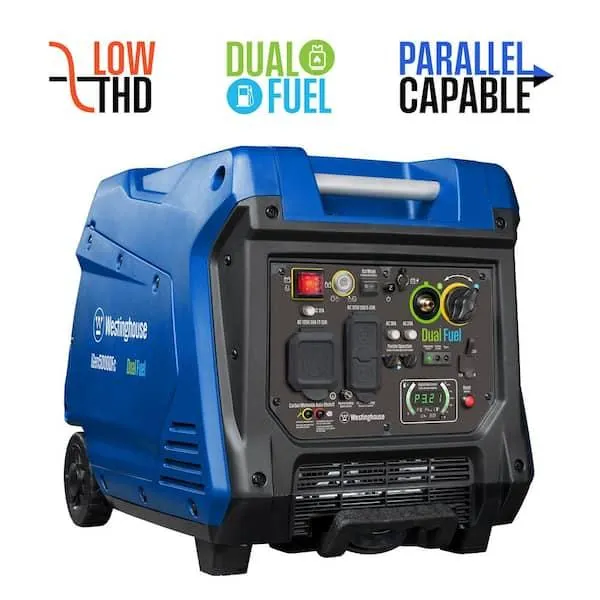 5,000-Watt Dual Fuel Gas and Propane Powered Portable Inverter Generator with Remote Electric Start, LED Data Center