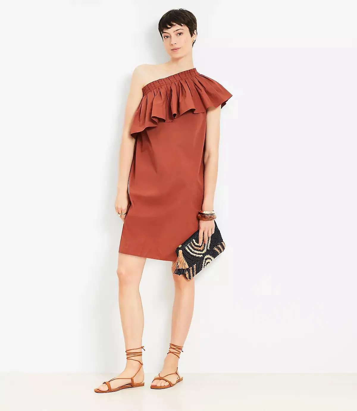 Poplin Ruffle One Shoulder Mini Dress