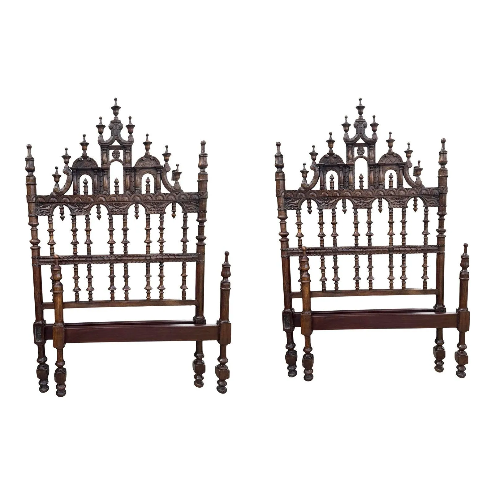Early 20th Century Spanish Revival, Pagoda Style Twin Beds- Pair.