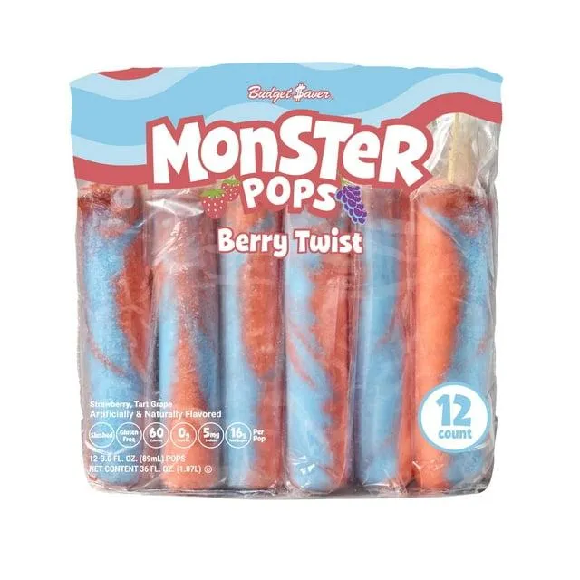 Budget Saver Slushed Berry Twist Monster Pops, 12 Ct